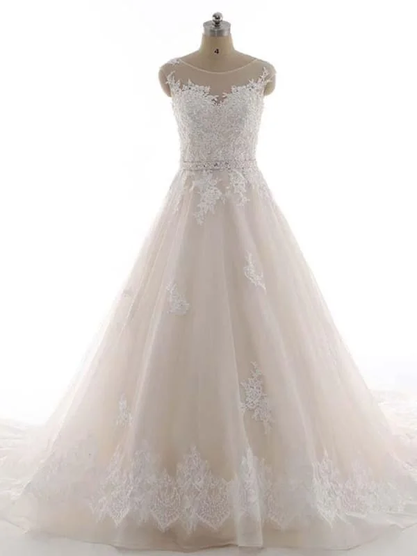 Elegant Bateau Lace Appliques Ribbon Wedding Dresses Dapper Women's 1920S