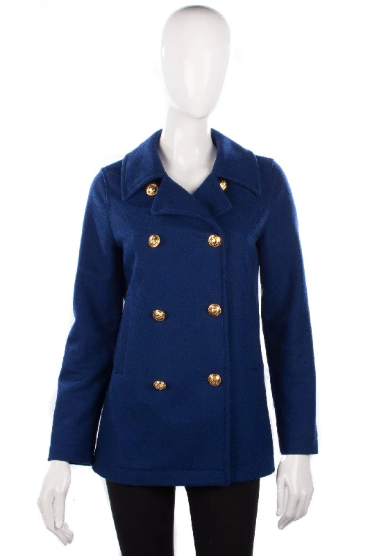 Love Moschino Designer Jacket Wool Royal Blue with Gold Anchor Buttons UK Size 8 Trendy Women's Oversized Love Moschino Designer Jacket Wool Royal Blue with Gold Anchor Buttons UK Size 8 Trendy Women's Oversized