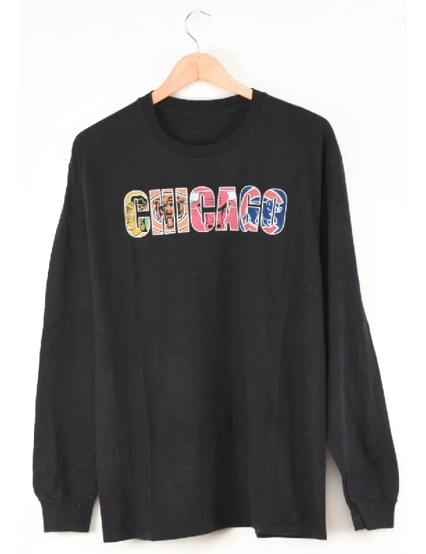 Black Chicago Printed T-shirt - M Traditional Women's Wool