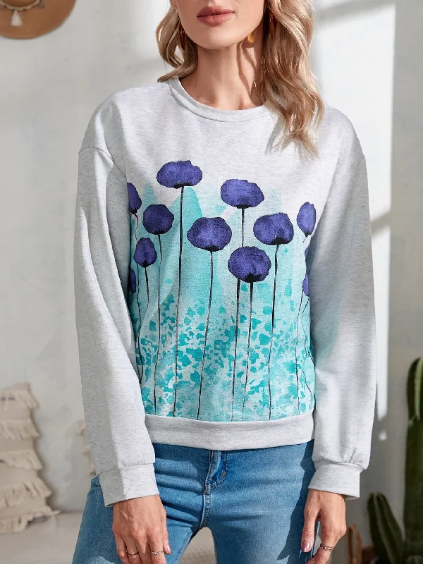 Casual Floral Long Sleeve Round Neck Regular Women Sweatshirt European