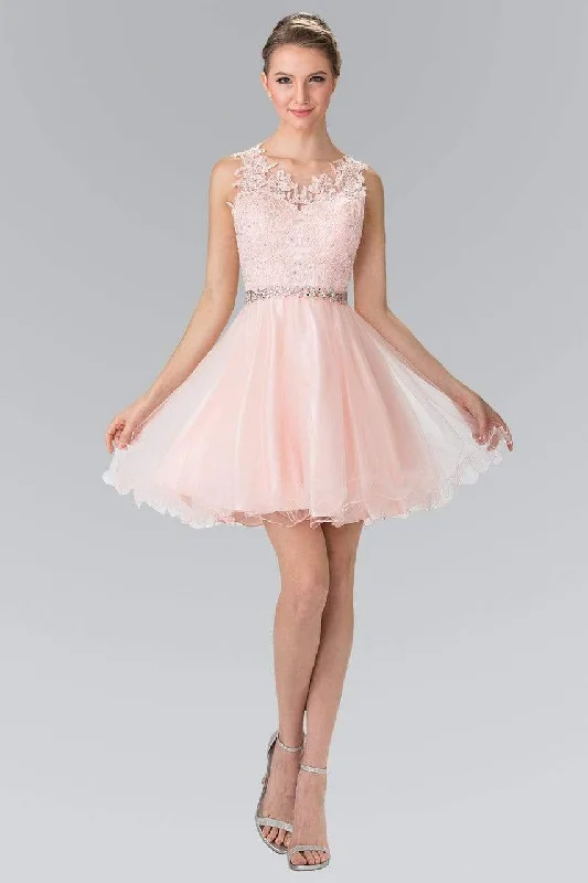 Elizabeth K - GS2375 Lace Illusion A-Line Tulle Short Dress