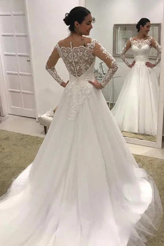 Puffy Long Sleeves Gorgeous Tulle Beads Wedding Dress European