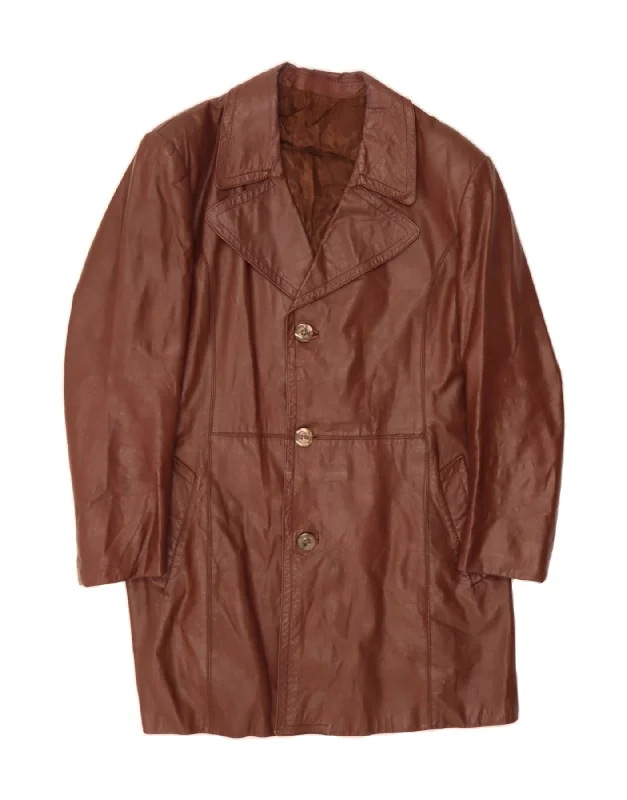 VINTAGE Womens Leather Coat IT 54 3XL Brown Suede purpose
