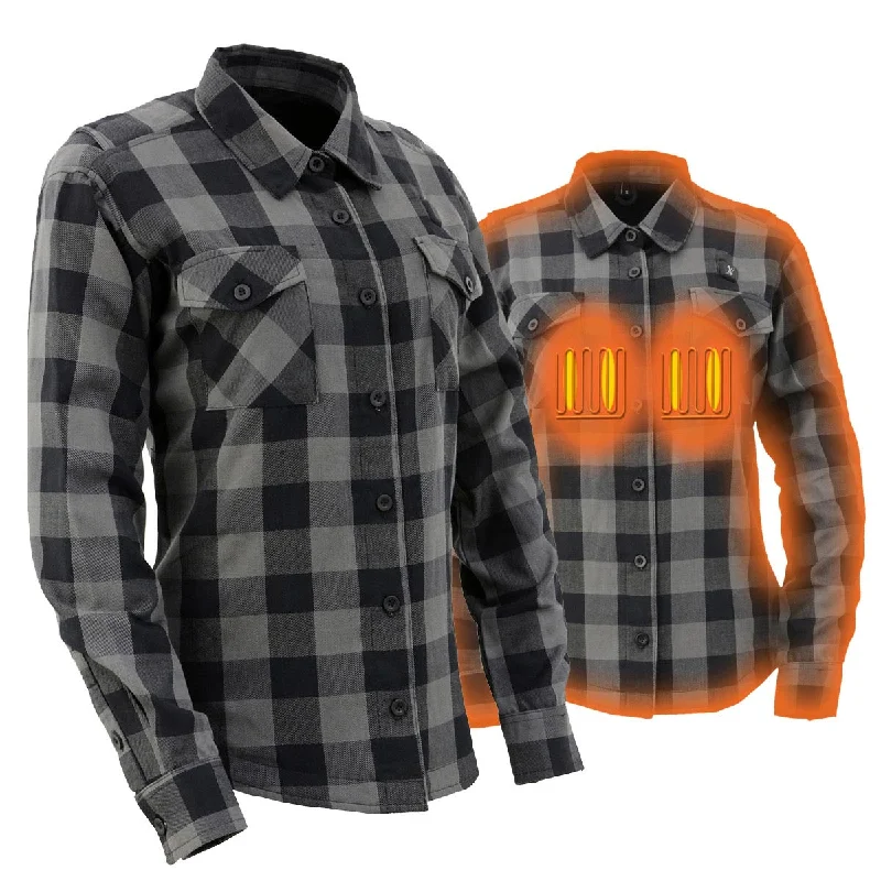 Nexgen Heat Women's NXL2601SET Bonnie Black - Grey Heated Flannel Sleeve Shirt for Outdoor Activities w/ Battery Preppy Women's College Nexgen Heat Women's NXL2601SET Bonnie Black - Grey Heated Flannel Sleeve Shirt for Outdoor Activities w/ Battery Preppy Women's College