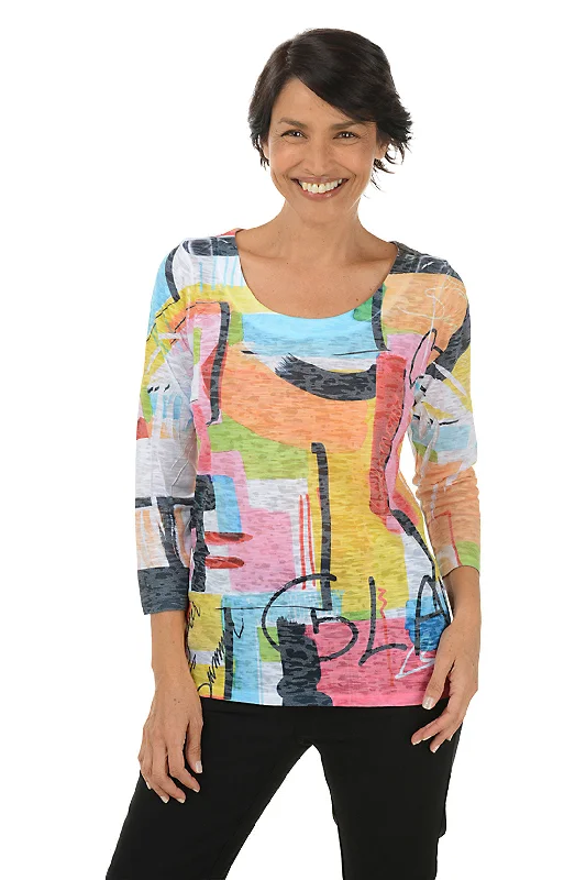 Petite Glamour Grafitti Burnout Knit Top Sleek Women's 