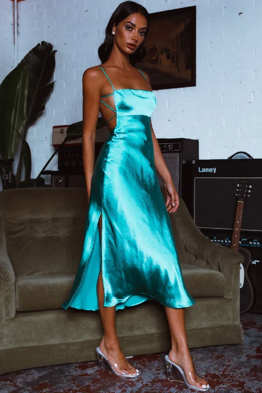 Dolce Life Low Back Midi Dress Teal