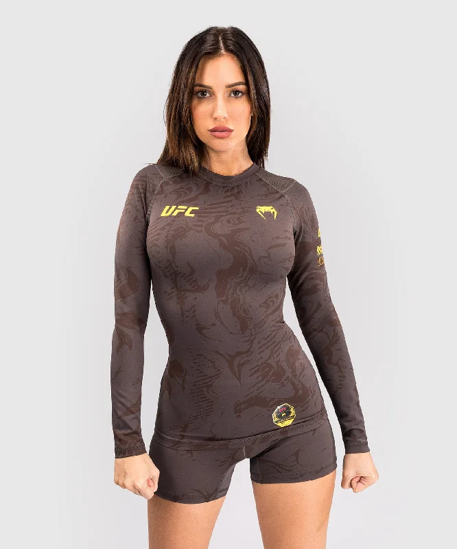 UFC Fusion by Venum Fight Week Women’s Performance Long Sleeve Rashguard - Earthen Brown Classic Women's Pin - striped