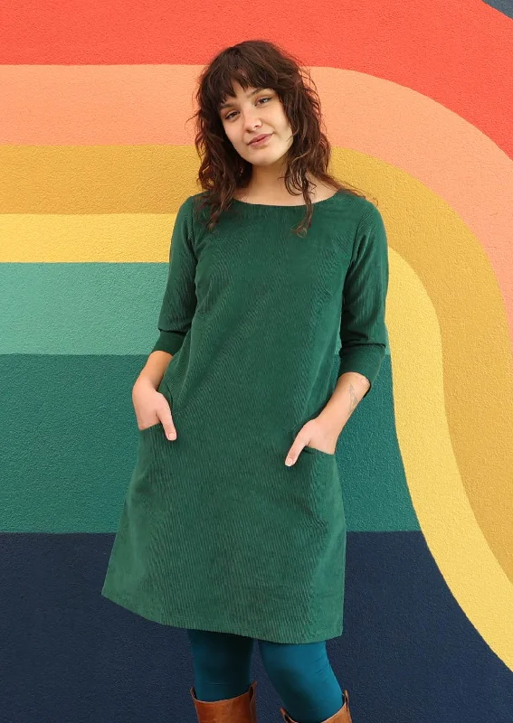 Jamie Corduroy Dress Hunter Green Casual Women's Loose - fitting