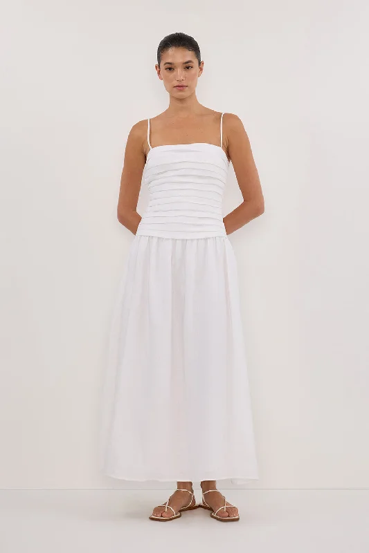REECE WHITE LINEN MIDI DRESS Feminine Women's Soft 