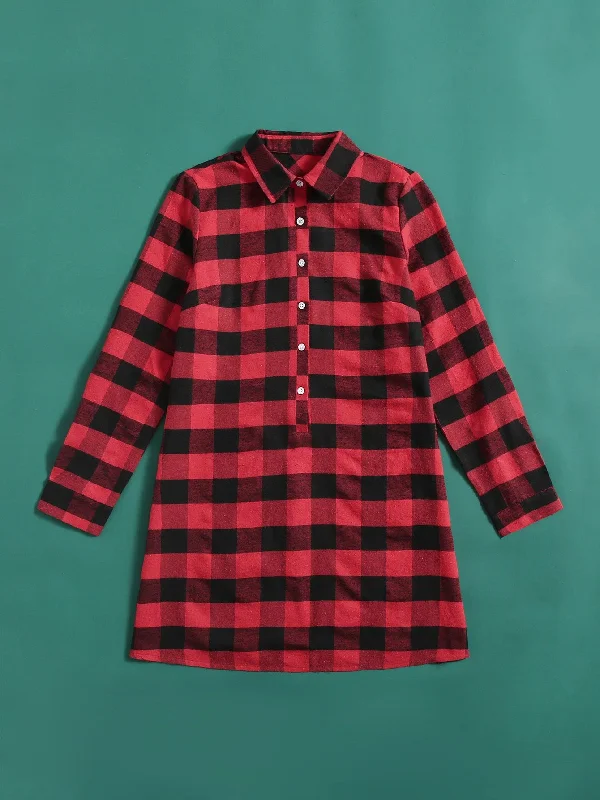 Casual Gingham Button Front Long Sleeve Collar Long Blouse Preppy Women's College