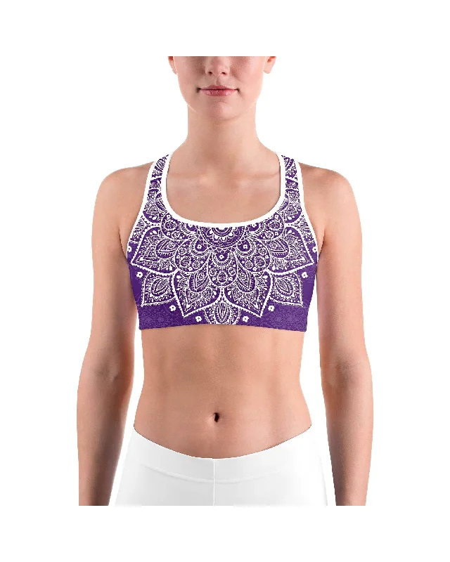 Purple Mandala Sports bra Artistic Women's Hand - painted