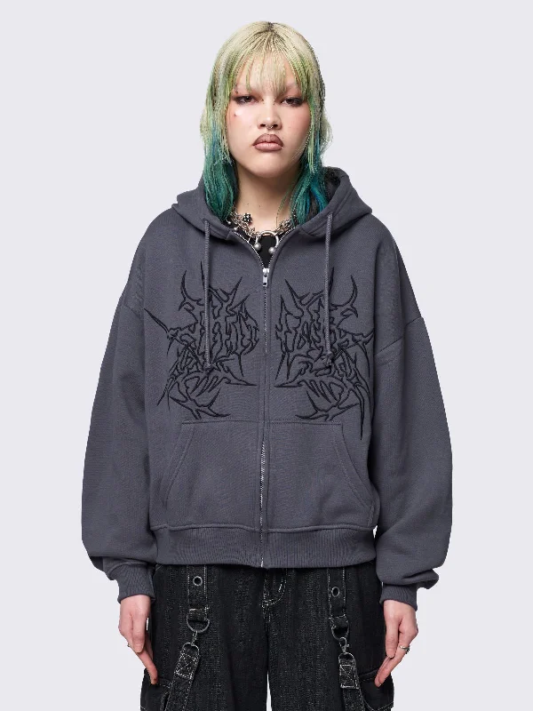 Minga Ink Grey Zip Up Hoodie Preppy Women's College