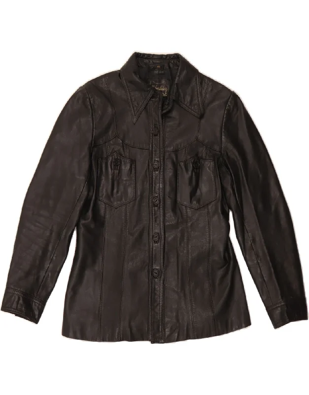 VINTAGE Womens Leather Jacket IT 40 Small Black Leather Streetwear Style for 