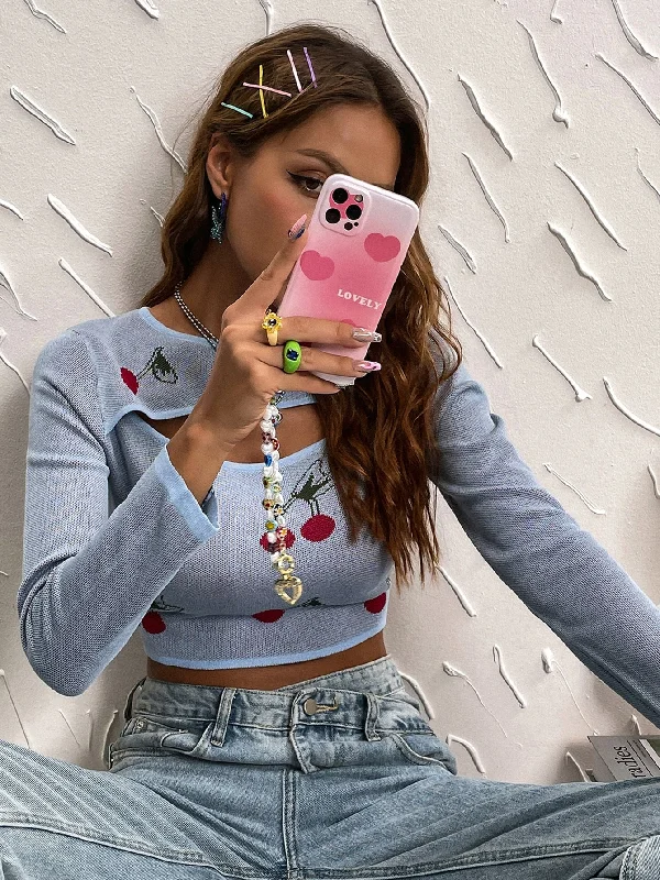 Casual Fruit&Vegetable Cut Out Long Sleeve Boat Neck Crop Women Sweater Athletic Women's Casual Fruit&Vegetable Cut Out Long Sleeve Boat Neck Crop Women Sweater Athletic Women's