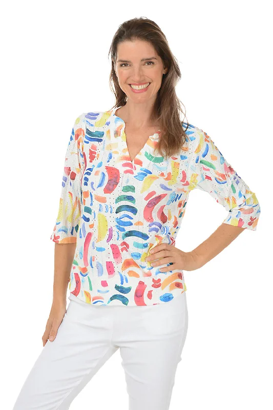 Petite Colorful Confetti High-Low Eyelet Top Trendy Women's 