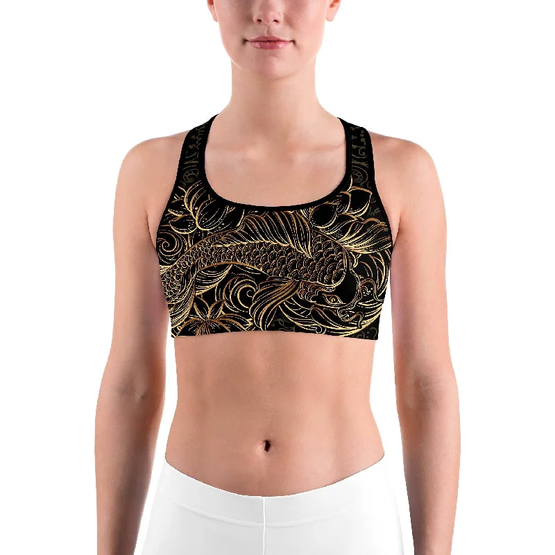 Golden Oriental Koi Fish Sports bra Dapper Women's Bow - adorned