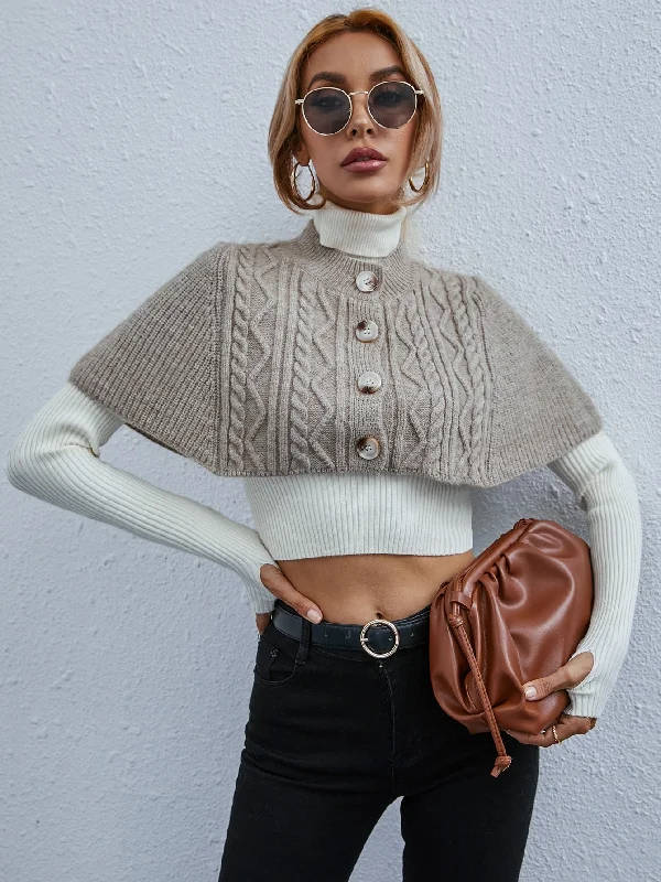 Casual Plain Button Front Short Sleeve Stand Collar Crop Women Cardigan performance