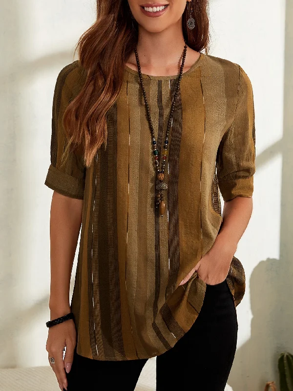 Casual Plain Half Sleeve Round Neck Long Blouse Confident Women's Power