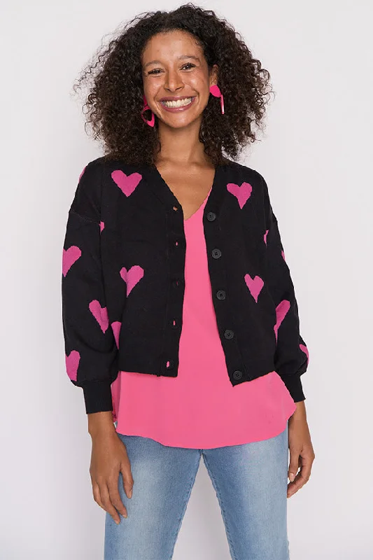 Queen of Hearts Black & Pink Cardi Practical Women's Quick - dry