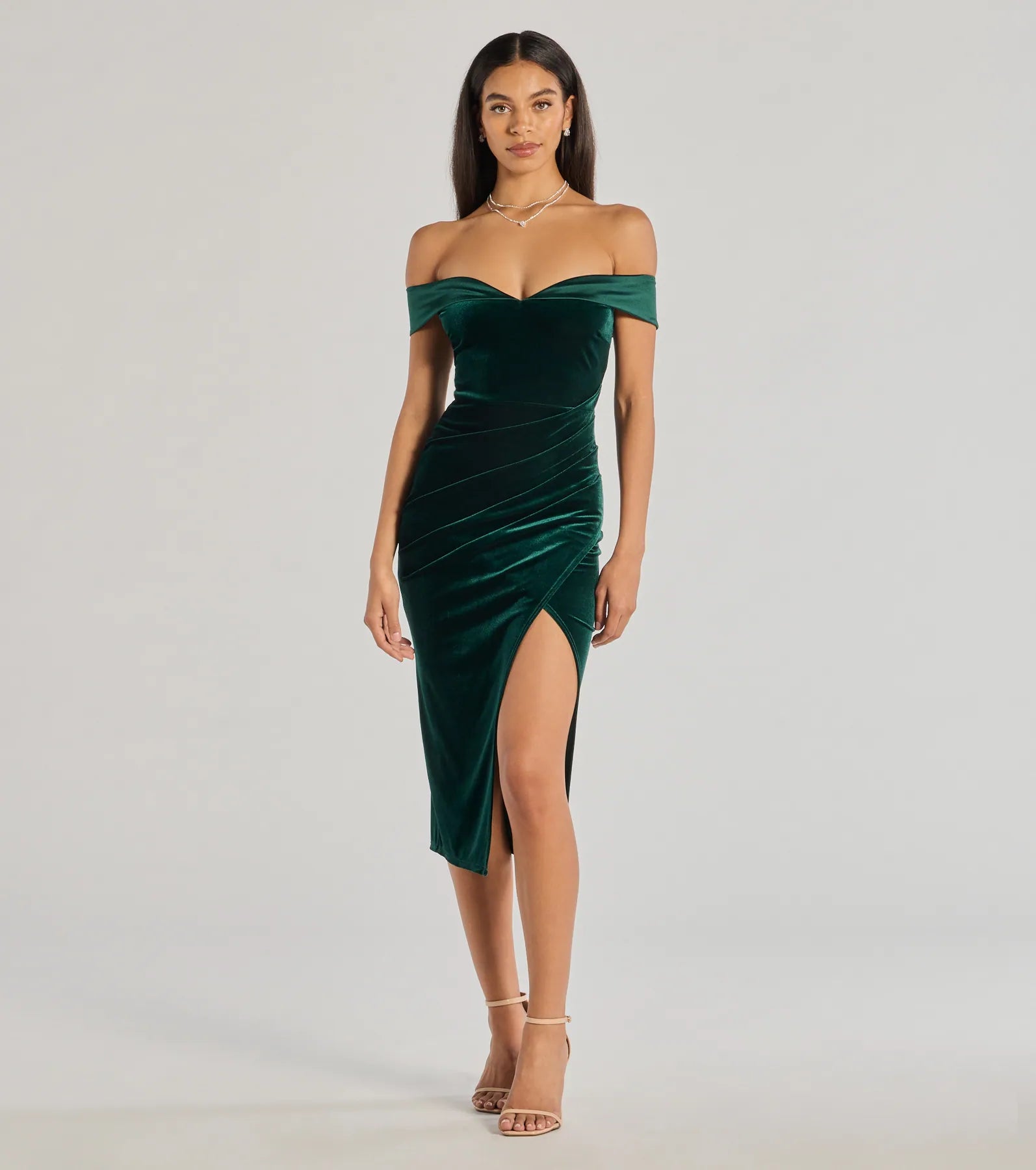 Totally Luxe Velvet Off-The-Shoulder Midi Dress Casual Women's Japanese 