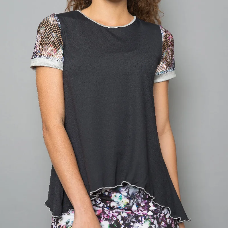 Vivid Dark Cap-Sleeve Top (black)