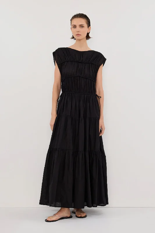 FLYNN BLACK LINEN BLEND MIDI DRESS Business