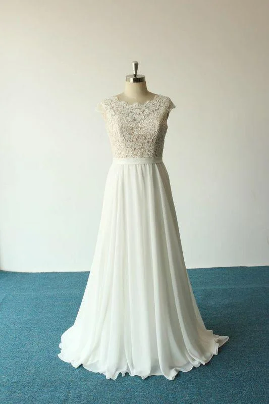 Bridelily Cap Sleeve Lace Chiffon A-line Wedding Dress Practical Women's Quick - dry