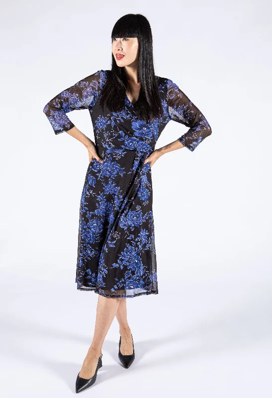 Wrap Bodice Floral Mesh Dress Disco