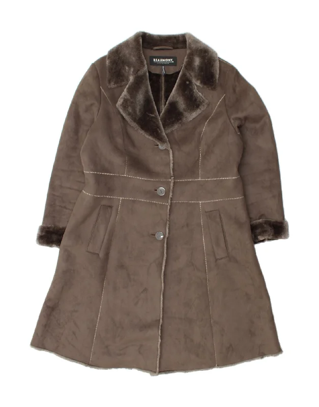 BEAUMONT AMSTERDAM Womens Sherpa Overcoat EU 46 XL Brown Compression
