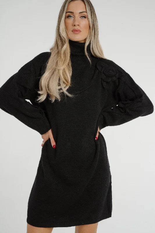 Holly Polo Neck Knit Dress In Black