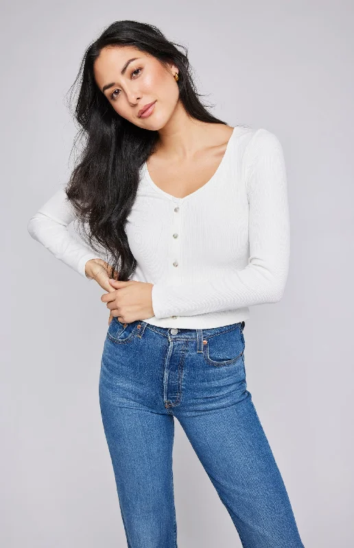 Zahara Ribbed V-Neck Top Preppy Women's College