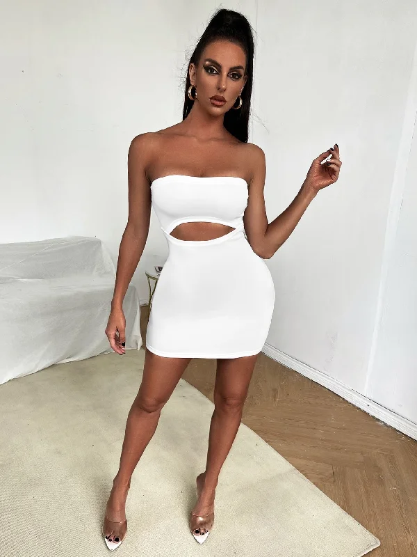 Plain Cut Out Sleeveless Strapless Pencil High Waist Mini Dress