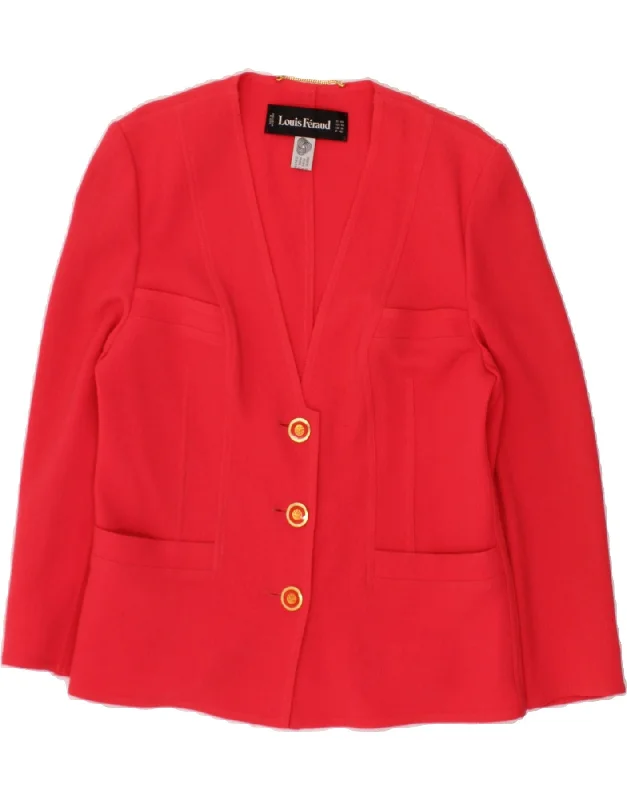 LOUIS FERAUD Womens 3 Button Blazer Jacket UK 18 XL Red New Wool Youthful Women's Pop