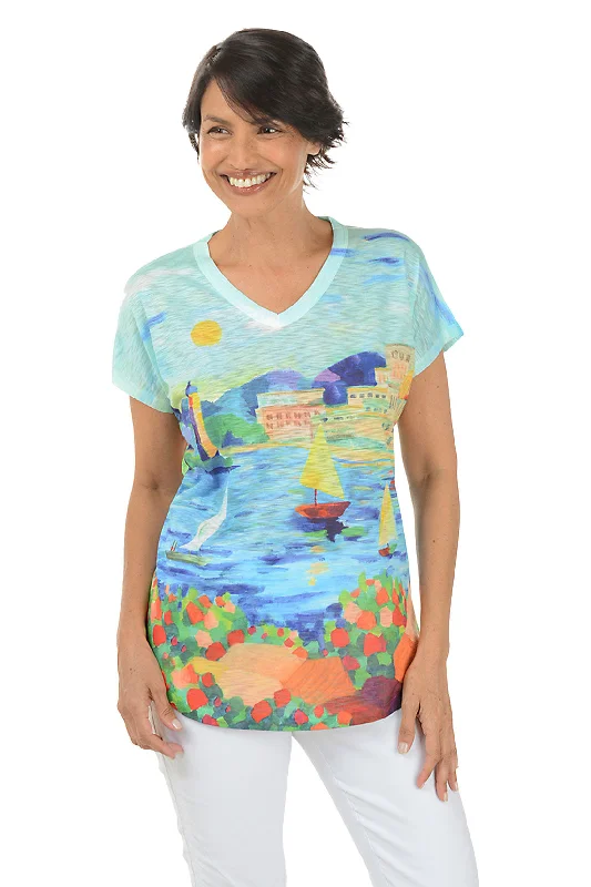 Riviera Short Sleeve Slub Knit Top Laid - back Women's Vibe