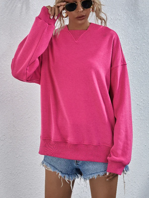 Dropped Shoulder Slit Hoodie Confident Women's Power