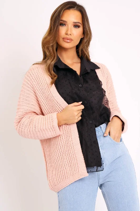 Pink Oversized Chunky Knit Cardigan - Courtney Confident Women's Power