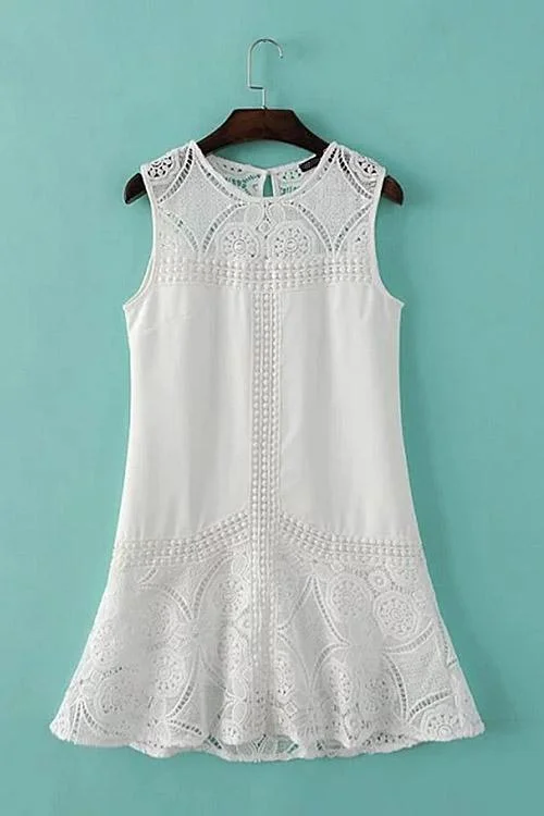 Wholesale White Sleeveless Lace Mini Dress garde