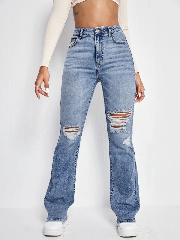 Plain Washed Natural Long Women Jeans Tough Women's Military - inspired