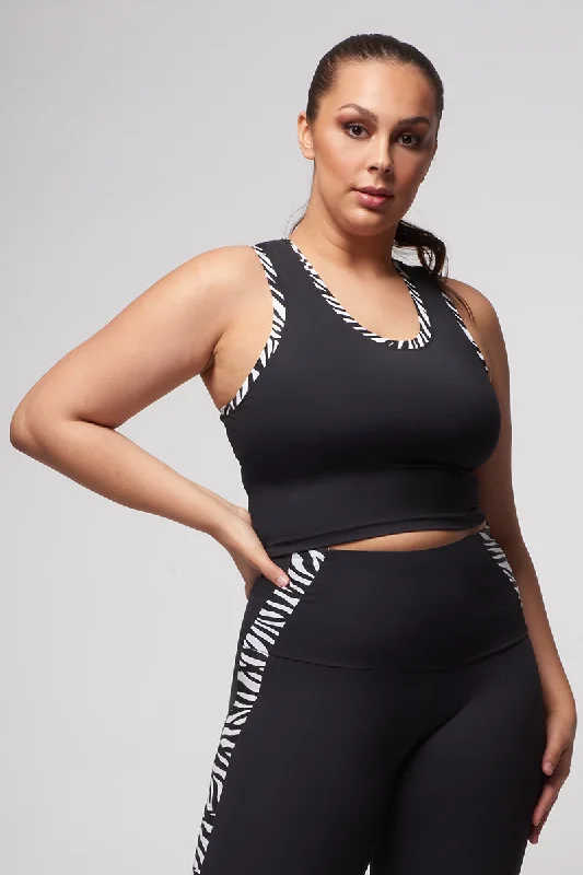Cropped Tank with Zebra Trim Black Edgy Women's Punk