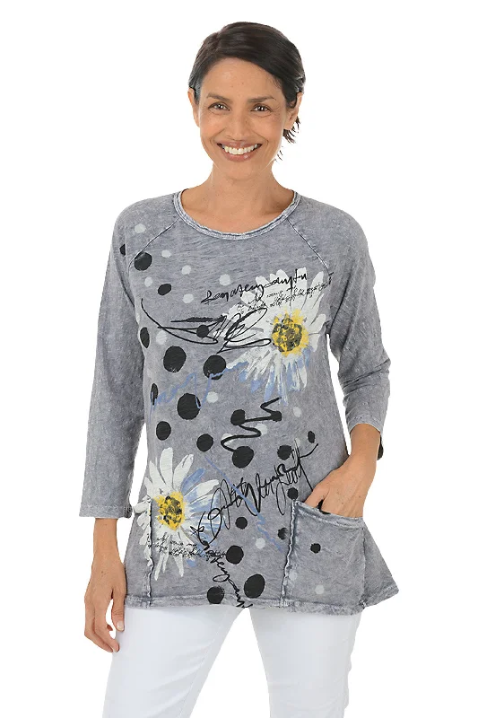 Retro Mineral Wash Double Pocket Knit Top Elegant Women's Formal 