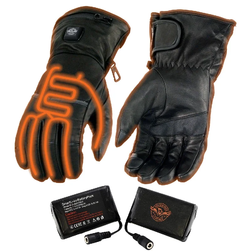 Milwaukee Leather MG7713SET Women's Heated Black Leather Winter Gloves w/ Battery Pack-Wire Harness and i-Touch Luxurious Women's High - end Milwaukee Leather MG7713SET Women's Heated Black Leather Winter Gloves w/ Battery Pack-Wire Harness and i-Touch Luxurious Women's High - end