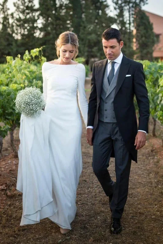 Modest Long Sleeve Sheath Country Wedding Dress N2258 Sporty Women's Athleisure 