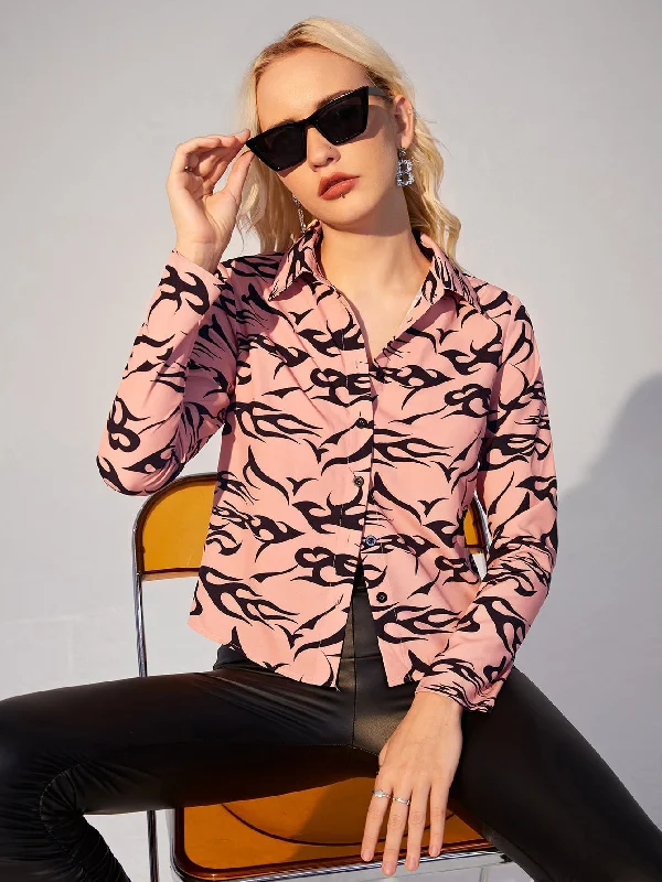 Casual All Over Print Button Front Long Sleeve Collar Regular Blouse Sporty Women's Tennis Casual All Over Print Button Front Long Sleeve Collar Regular Blouse Sporty Women's Tennis