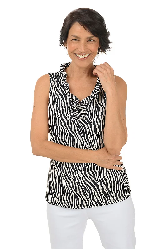 Bold Zebra UPF50+ Ruffle Sleeveless Top Sophisticated Women's 