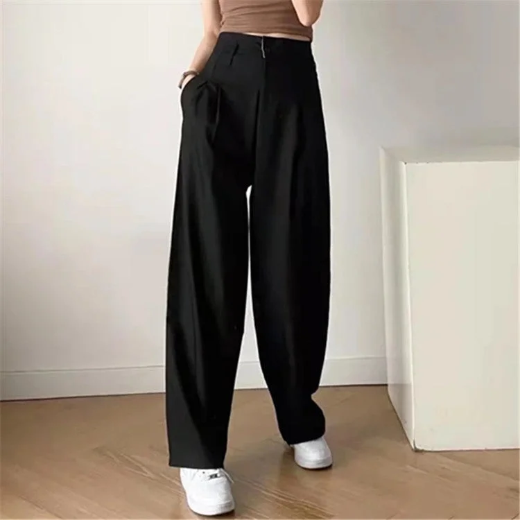 Plain Color Wide Leg High Waist Wholesale Casual Straight Suit Pants Refined Women's Velvet