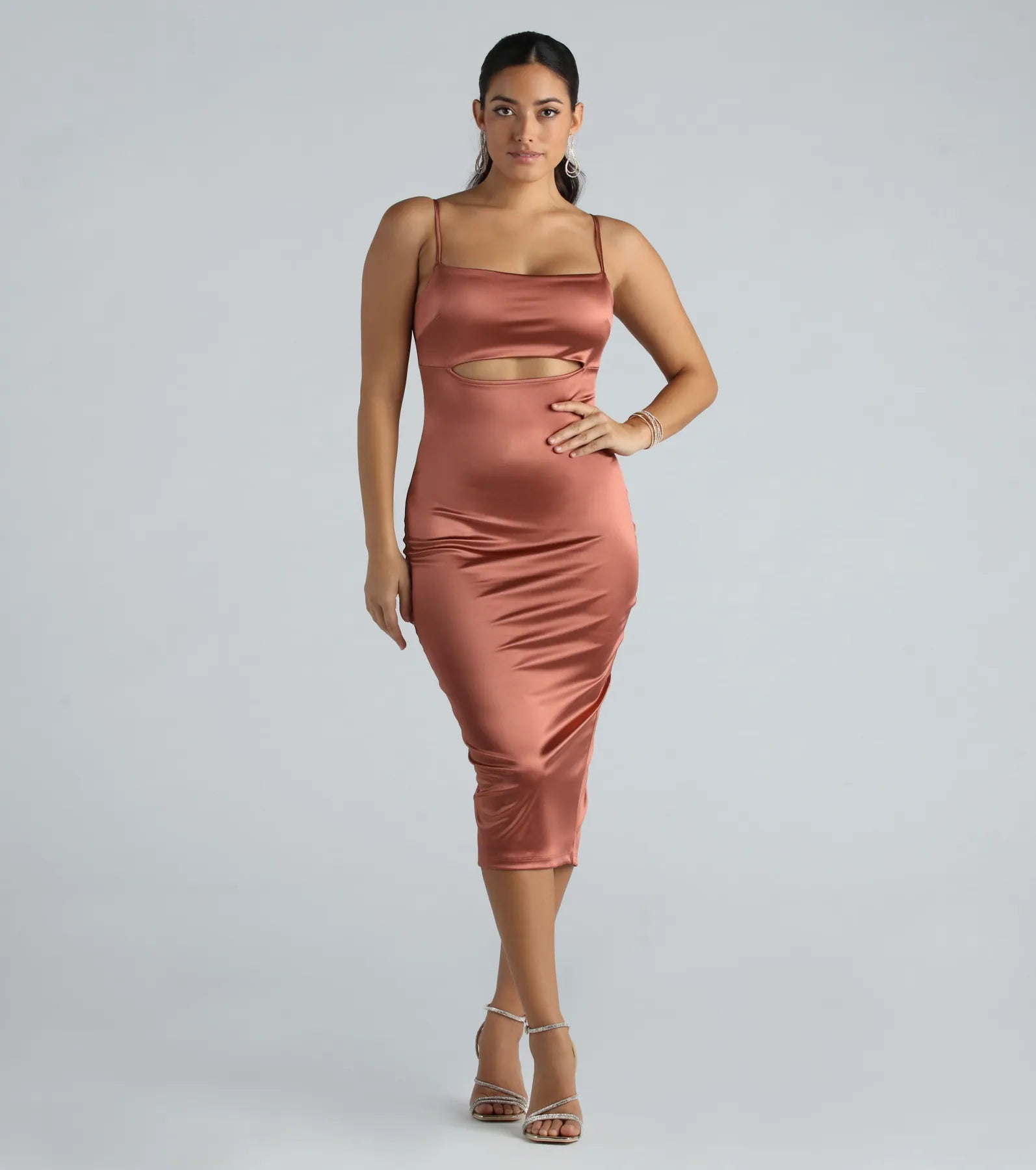 Simone Formal Satin Tie-Back Cutout Midi Dress European