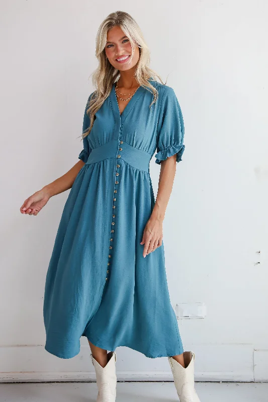 FINAL SALE - Exceptionally Graceful Teal Midi Dress Rugged Women's Outdoor 