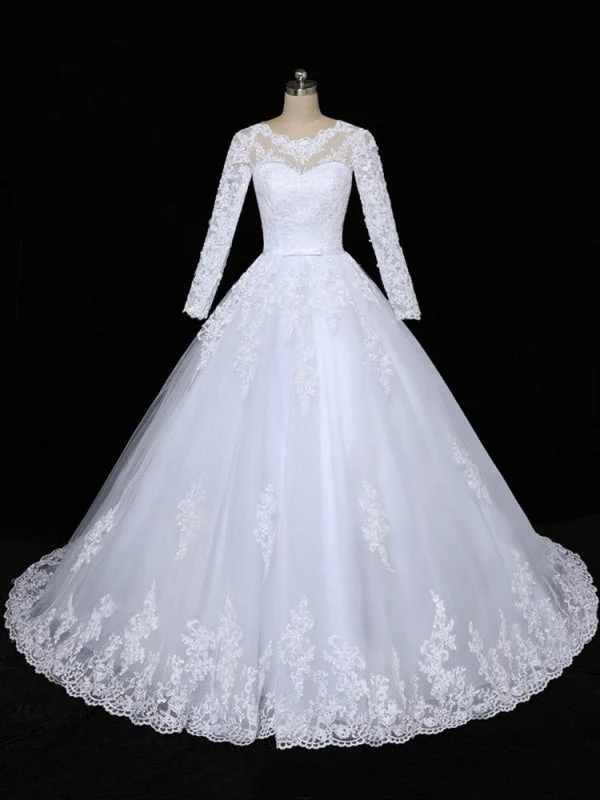 Glamorous Long Sleeves Lace Applique Tulle Wedding Dresses 24478211 Elegant Women's 