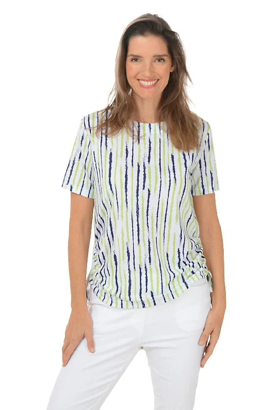 Aloe Vera Sketched Stripe Short Sleeve Top Streetwear Style for 