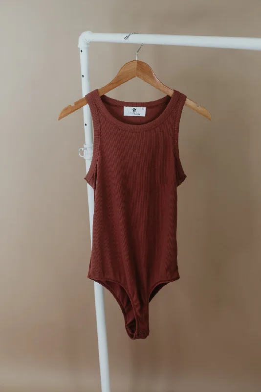 All Me Ribbed Bodysuit, Dark Rust Stylish Women's Neon